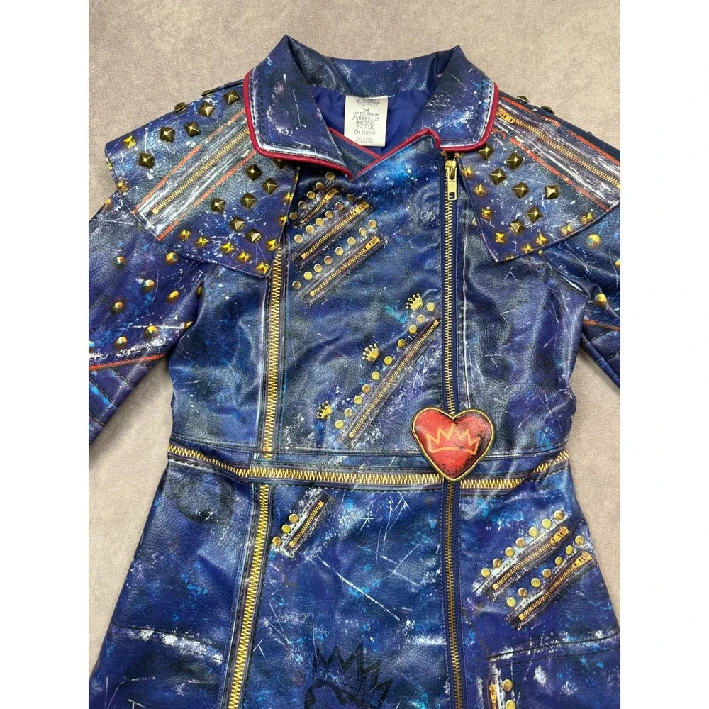Disney Store Descendants 2 Mai Jacket Kids‎ 5/6 Blue Faux Leather Studded Moto - Picture 8 of 16
